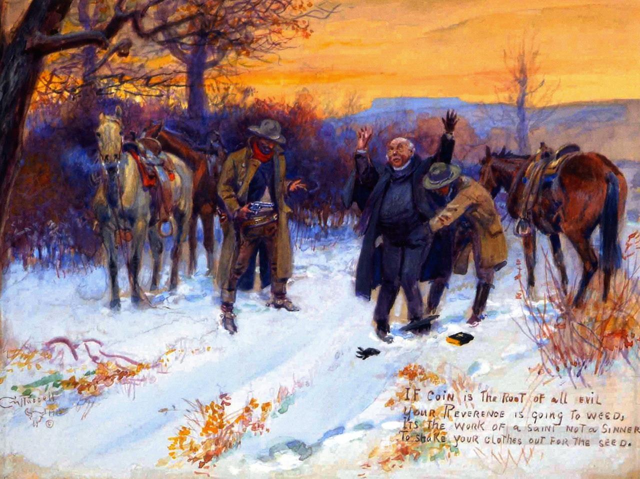 fleecing the priest 1915 Charles Marion Russell Oil Paintings